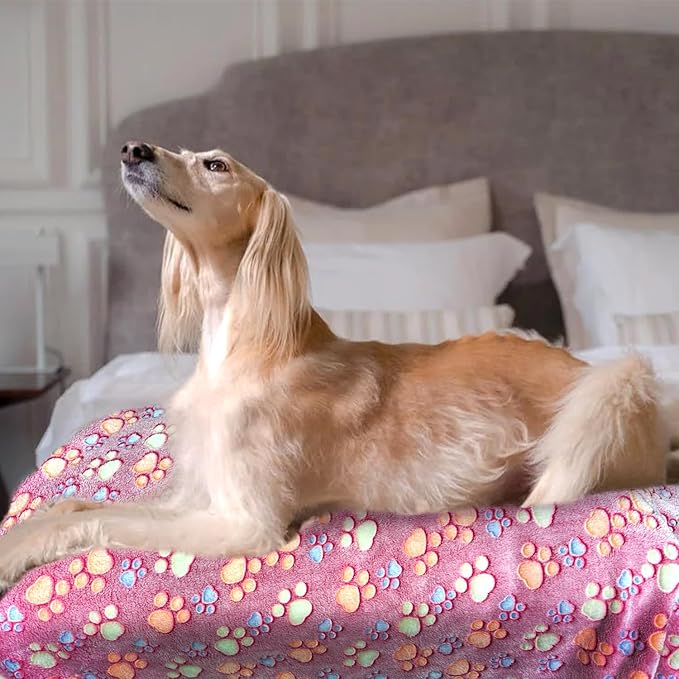 Dog Blankets for Large Dogs, 3 Pcs Dog Blanket Washable, Soft Fluffy Flannel Pet Blanket Mat Cover for Bed Couch, Cute Print Puppy Blanket 60" x 50"