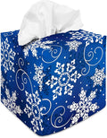 Tissue Box Cover Square Decorative Tissue Box Holder Cute Funny Cube Tissue Case Cover-Xmas Decor Snowflake Tissue Box Cover