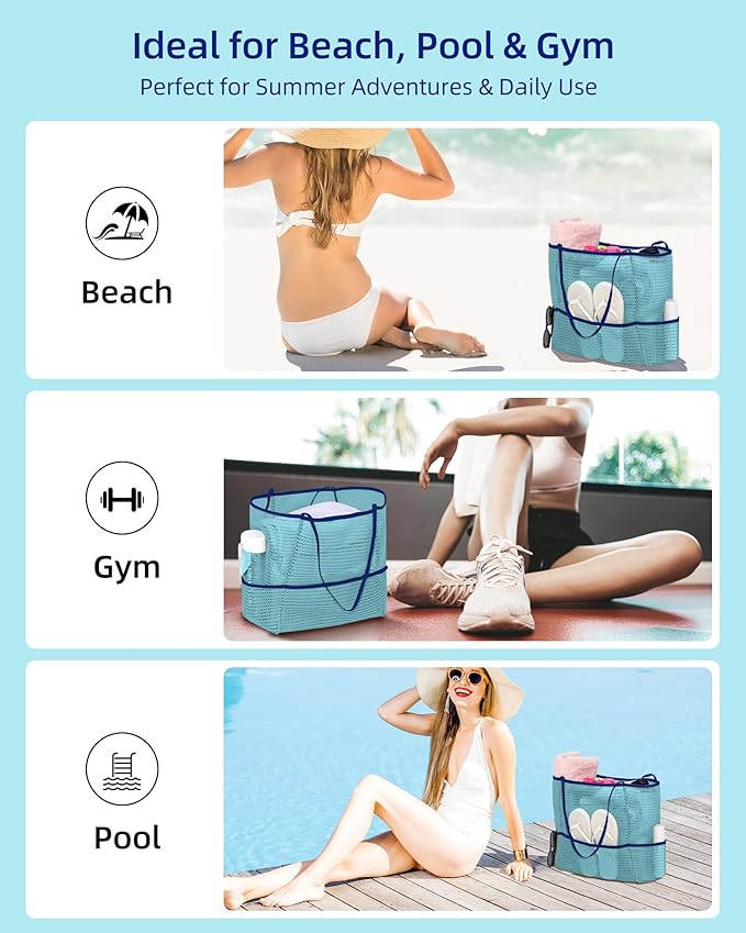 ToKismet Mesh Beach Tote Bag Packable,2026 New 2-in-1 Large Lightweight Foldable Beach Bags with Multiple Pockets for Women