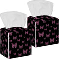 2 Pack Tissue Box Cover for Room, Home & Office, Butterfly on Black BackgroundTissues Boxes Holder