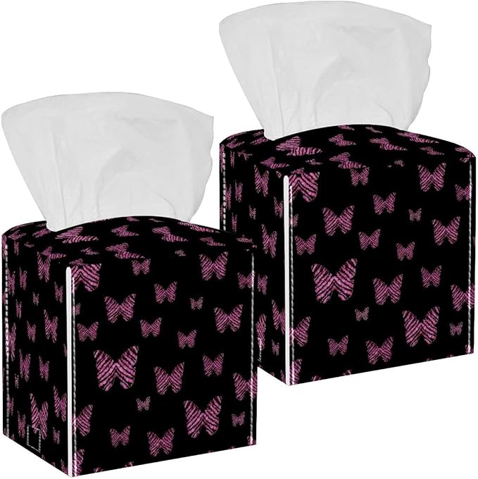 2 Pack Tissue Box Cover for Room, Home & Office, Butterfly on Black BackgroundTissues Boxes Holder