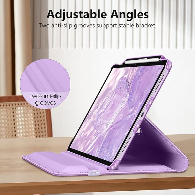 Fintie Rotating Case for iPad Air 13-inch (M3) 2025, (M2) 2024-360 Degree Swiveling Protective Stand Cover with Pencil Holder, Auto Wake/Sleep, Glittering Purple