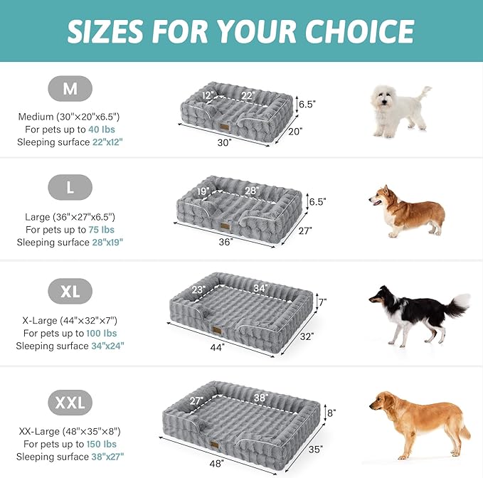 COZY KISS Orthopedic Dog Bed for Large Size Dog, Soft and Warm Faux Fur Extra Large Sofa for Pet Up to 100 lbs, Foam Bolster Anti-Slip Couch with Washable Removable Cover, XL 44x32x7 inch, Grey