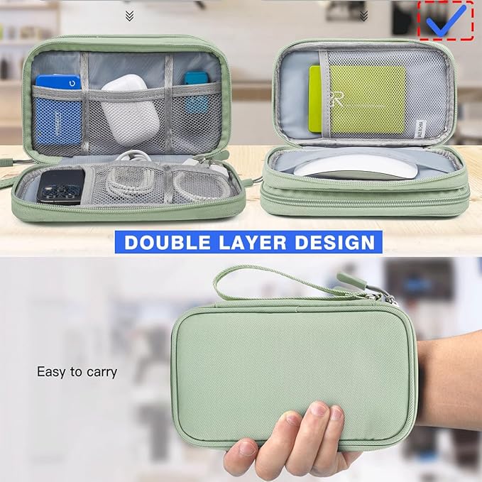 CAAORDKSO Cord Organizer Travrel Bag, Electronic Organizer Travel Case, Water Resistant Cable Organizer Pouch for Cable, Cord, USB, Charger, Phone, Power Bank, Earphone (Mint Green, Medium)