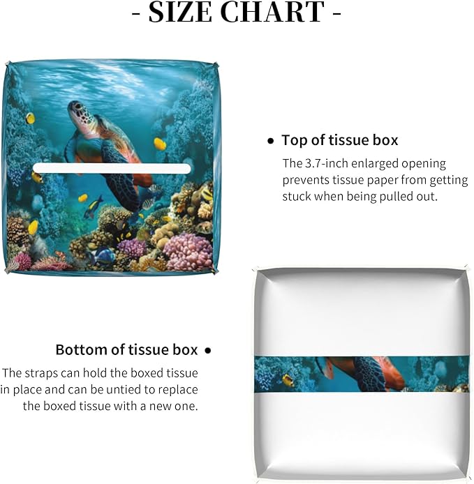POIUBLE Leather Tissue Box Holder Sea Turtle Tissue Box Cover Square Waterproof Tissue Holder Organizer Modern Napkin Holder for Bedroom Dresser Night Stand Office Desk