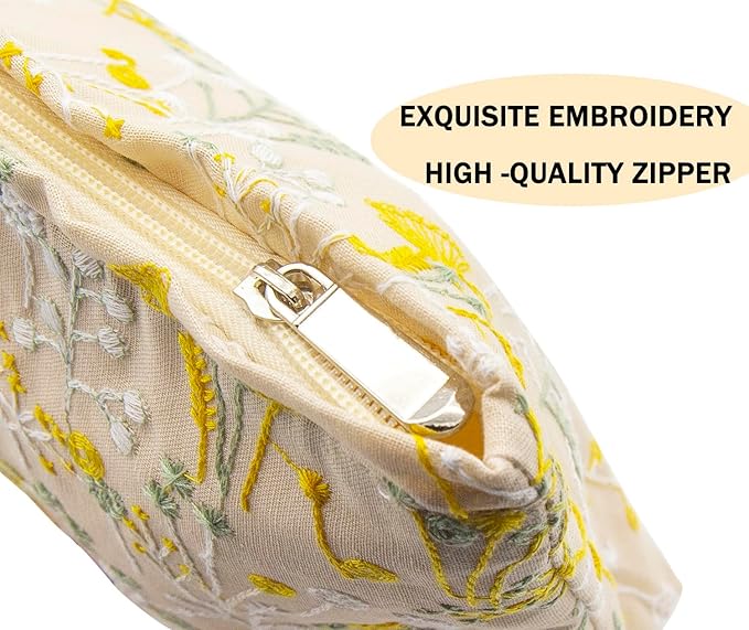 getgto 2 Pcs Makeup Bags, Large Cosmetic Bag Travel Toiletry Bag Organizer for Women, Embroidery Craft, Floral Makeup Bag Small Cosmetic Pouch Purse with Zipper Gifts for Girls Teen