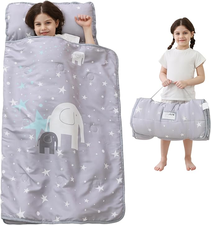 Lasoftan Toddler Nap Mat with Pillow and Blanket, Extra Large Rolled Napping Mats,Slumber Bags for Boys Girls,Kids Sleeping Bag for Daycare, Preschool Travel Camping