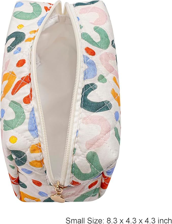 Gleyemor 2 Pieces (Large + Small) Quilted Makeup Bag, Cute Floral Cosmetic Bag for Women, Travel Toiletry Cotton Bag Tote Bag Organizer (Colorful U)