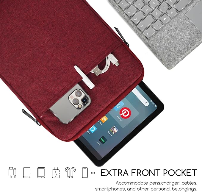 9.7-11" Tablet Sleeve Bag for 2023 11" Amazon Fire Max 11 & 10.1" Fire HD 10 Plus & Fire HD 10 Kids Pro, 11" iPad 11th/Air M3 M2 & Pro M5 M4 4 3 2 & Samsung Galaxy Tab S9 S9 FE S8 S7 A8 Case(Wine Red)