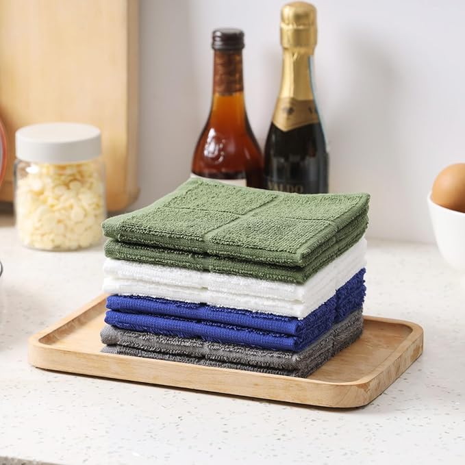 Glynniss Dishcloths Kitchen Highly Absorbent Dish Rags 100% Cotton Dish Cloths for Washing Dishes (Blue White)
