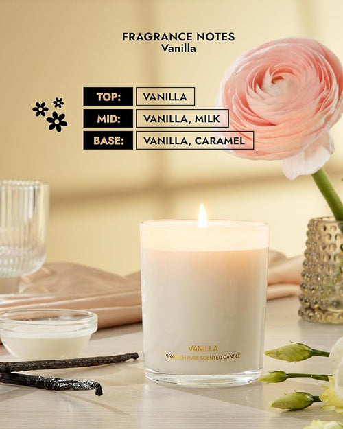 96NORTH | Pure Vanilla Candle | 100% Natural Soy Wax | One Wick Jar Candle | Natural Fragrance Technology | Non Toxic | Up to 35 Hours Burning Time | Aromatherapy Gift for Men and Women
