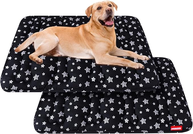 Dog Crate Mat (36" X 23") 2 Pack, Soft Dog Bed Mat with Cute Prints, Personalized Dog Crate Pad, Anti-Slip Bottom, Machine Washable Kennel Pad, Black