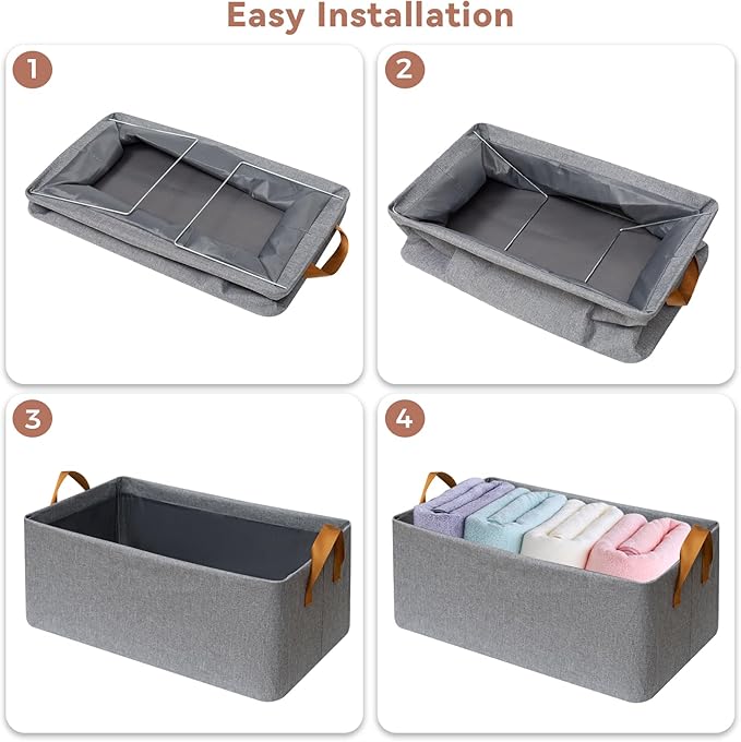 SNWDN 6 Pack Closet Cloth Storage Bins for Shelves,Large Storage Baskets for Shelves, Fabric Bins for Closet organization with Handles（Grey 17''L x 12.6''W x 7.5''H）