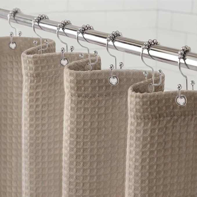 Awellife Waffle Hotel Textured Beige Shower Curtains for Bathroom 230 GSM Heavy Duty Fabric Liner, 72" W X 72" L Inch