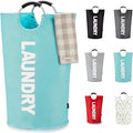 Caroeas 100L Laundry Basket,Large Laundry Hamper, Laundry Bag with Padded Handles, Clothes Hamper Stands Up Well, Collapsible Free Standing Easy Storage Washing Bin (Light Blue,100L)