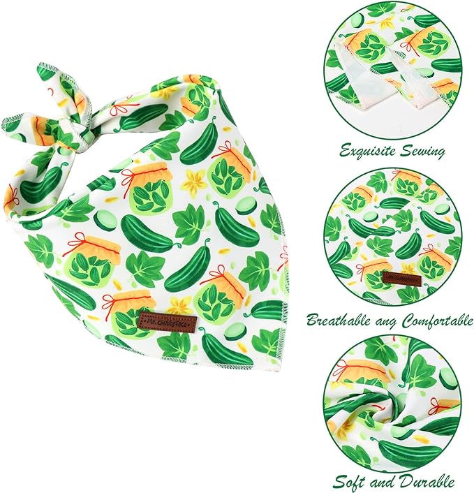 MR.CHUBBFACE Summer Dog Bandana, Pickle Cotton Bandana for Small Medium Large Dogs, Adjustable Pet Triangle Bibs Scarf