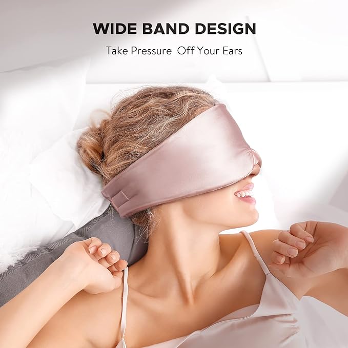 LitBear Silk Sleep Mask for Side Sleeper, Eye Mask Sleeping for Women Men 100% 22 Momme Pure Mulberry Silk, Face-Hugging Padded Eye Cover for Sleeping with Adjustable Band (Pink)