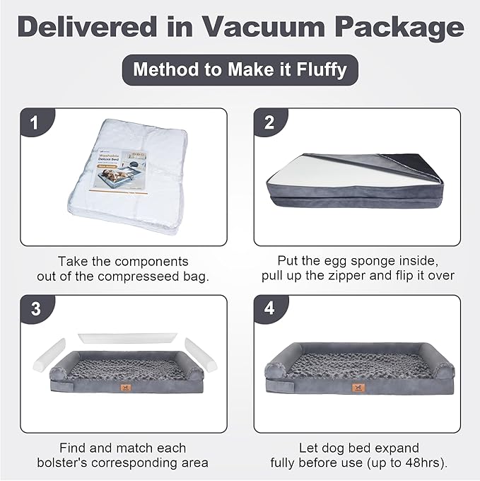 PAWPUBBY XXL Orthopedic Dog Bed, Memory Foam Waterproof Pet Bed with Removable Washable Cover, Non-Slip Extra Large Dog Bed for 110lbs Large Dogs & Senior Dogs (Dark Gray)