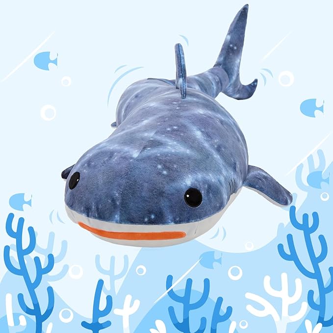Tezituor 4ft Giant Whale Shark Stuffed Animal, S-Shape Stuffed Shark Plush Toy for Boys Girls, Hugging 47inches Soft Long Ocean Whale Shark Plush Body Pillow for Sleeping