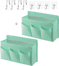 LASAMOLL 2-Pack Hanging Storage Baskets - Wall Organizer with 3 Pockets for Home/Dorm/Closet/Door, Multi-Purpose Space Saver for Office/Bathroom/Nursery - Foldable Fabric Organizer (Green)