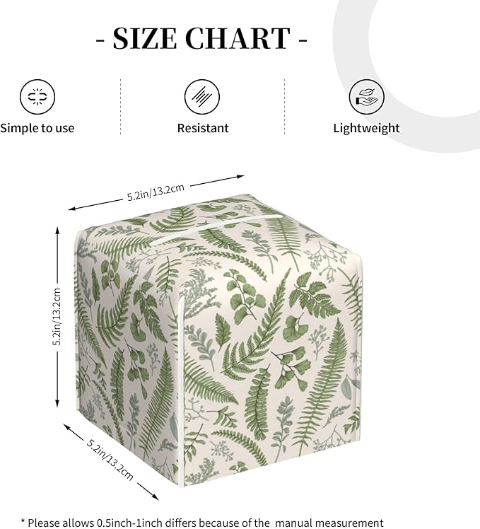 POIUBLE Tissue Box Holder Leaves and Herbs Tissue Box Cover Square Leather Tissue Holder Organizer Portable Decorative Facial Paper Case for Home Office Bathroom Vanity Countertop