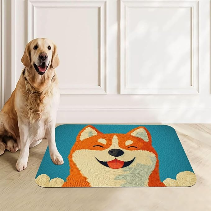 Shiba Inu Dog Food Mat for Floors Waterproof,Quick Dry Anti-Slip Dog Bowl Mats for Food and Water,Pet Feeding Mats,Pet Placemat for Messy Drinkers to Protect Floors,Pets Supplies 23.62×15.75in