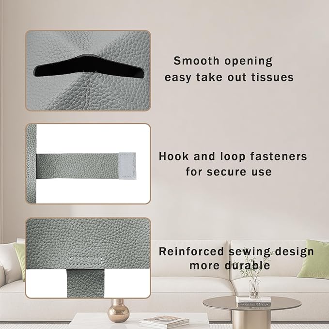 Hapforever 1PC Square Tissue Box Cover, PU Leather Square Tissue Box Holder with Bottom Belt Modern Tissue Box Organizer for Bathroom/Car/Hotel/Office (5.25”x5.25”x5”, Grey)