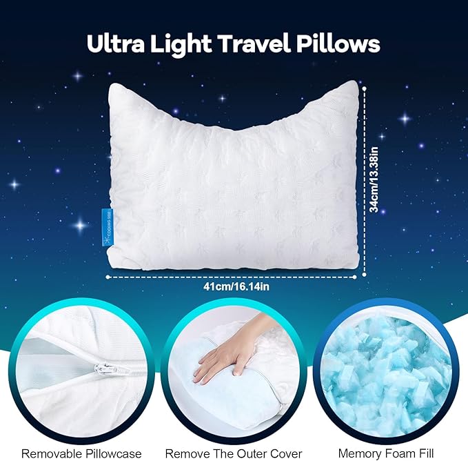 KUCEY Cooling Side Sleeper Pillow for Neck and Shoulder Pain, Luxury Shredded Memory Foam Curved Bed Pillows for Sleeping Set of 1- Adjustable Travel Pillow Size- Washable Cover Crescent White