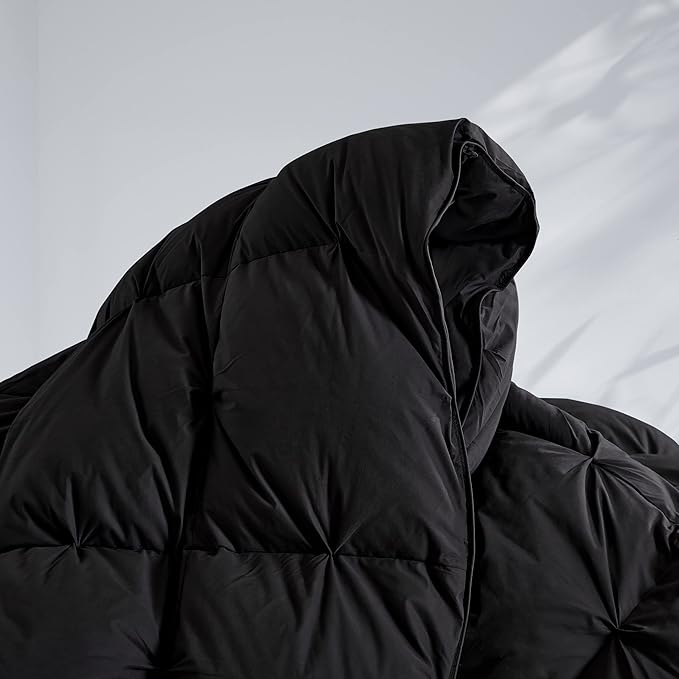 SNOWMAN Premium Down Comforter Cal King Size, Luxurious All Season Duvet Insert with Cotton Blended Fabric, Pinch Pleat Design Hotel Bedding Comforter (Black,108"x98")