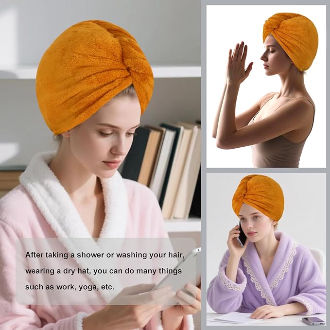 AGKXHDEC Microfiber Towel, Hair Turbans for Wet Hair, Drying Hair Wrap for Women(The Color of The Picture is for Reference only) (Apricot Yellow,Apricot Yellow)