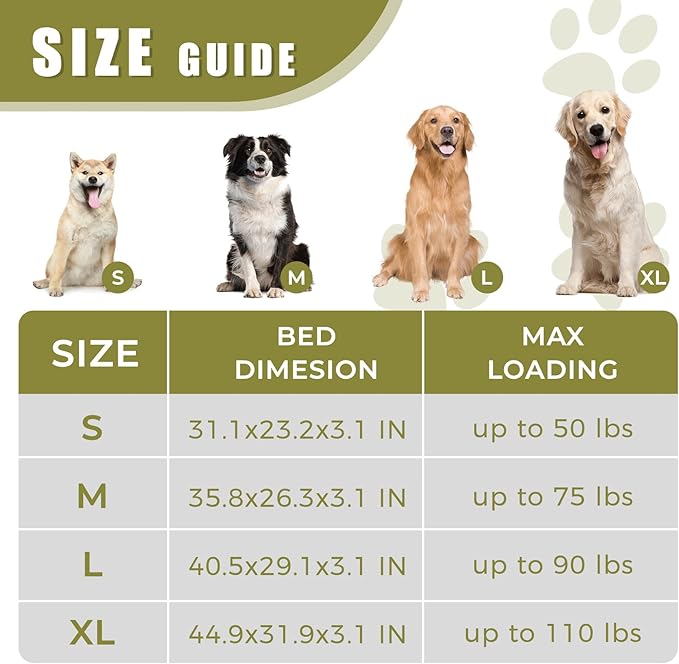OUPEIWAWA Orthopedic Outdoor Waterproof Dog Beds for Medium Dogs, Washable Pet Bed with Egg Crate Foam Pet Bed Mat for Crate and Removable Oxford Fabric Cover,36"x 26", Dark Green