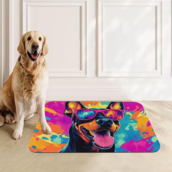 Doberman Food Mat for Floors Waterproof,Quick Dry Anti-Slip Dog Bowl Mats for Food and Water,Pet Feeding Mats,Pet Placemat for Messy Drinkers to Protect Floors,Pets Supplies 23.62×15.75in