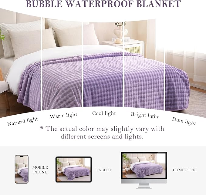 Yaning Waterproof Blanket for Bed Couch Sofa Car, Soft Leakproof Dog Blanket with 3D Bubble Pattern, Reversible Water Proof Pet Blankets for Dogs Cats Puppies (60"x80", Dusty Purple)