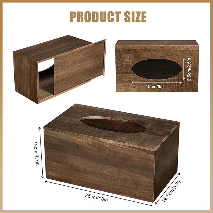 Rectangular Tissue Box Cover, Brown Tissue Box Cover Square Tissue Box Covers Holder for Bathroom Bedroom Dinner Table Office Tabletop