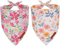 ADOGGYGO Floral Dog Bandanas 2 Pack, Triangle Reversible Pink White Flower Dog Scarf, Premium Durable Fabric, Pet Floral Bandanas for Small Dogs (Small)