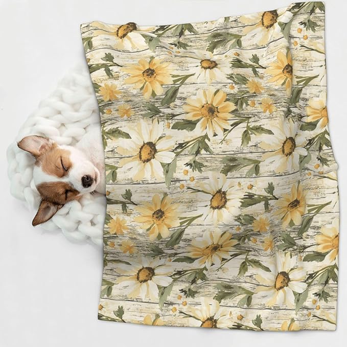 ENSFTF Pet Blanket,Warming Ultra Soft Warming Mat for Indoor Pet Beds & Furniture Reversible Blanket Machine Washable 27.6 * 19.7Inch,Woodgrain Daisy Pattern