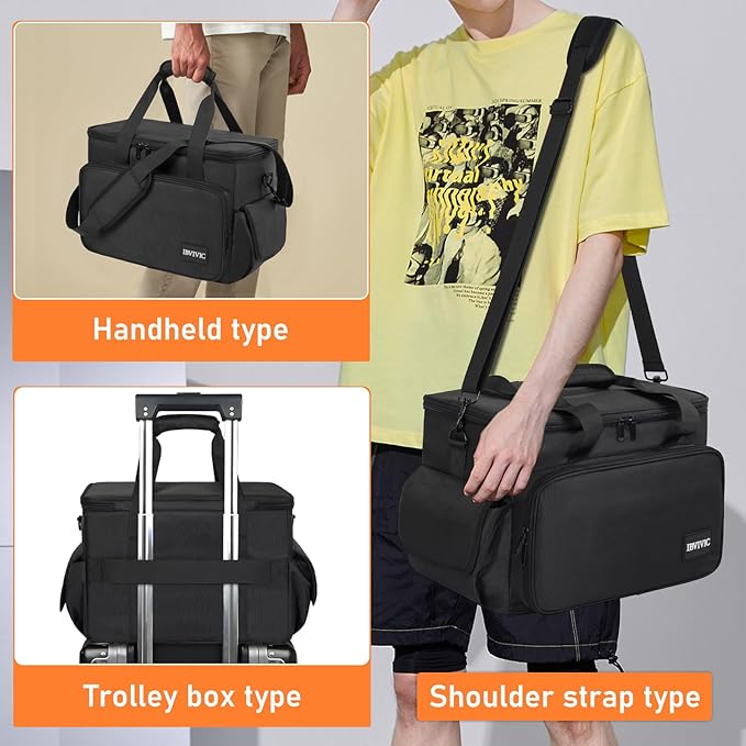 IBVIVIC Cable File Bag With Adjustable Dividers Dj Gig Bag for Cables, Cords,DJ Gear,Sound Instrument and Accessories 16L x 11W x 12H inch Black