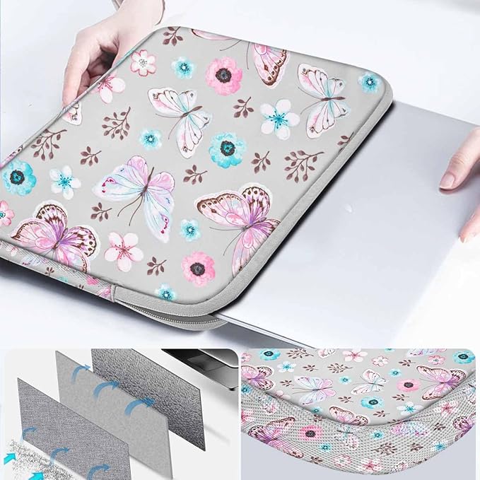 ZINMARK Laptop Sleeve Case 13-14 inch with Small Case, Neoprene Rainproof & Shockproof Cover for MacBook Pro 14" M3 M2 M1 and 13.3" MacBook Air/Pro, XPS 13/14 & Most 13"-14" Notebooks，Butterfly
