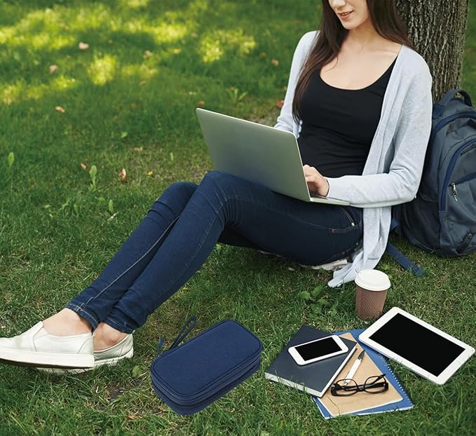 CAAORDKSO Electronic Organizer, Travel Cable Organizer Bag Pouch Electronic Accessories Carry Case Waterproof Electronic Bag for Cable, Cord, Charger, Phone, Power Bank, Earphone (Navy Blue, Medium)