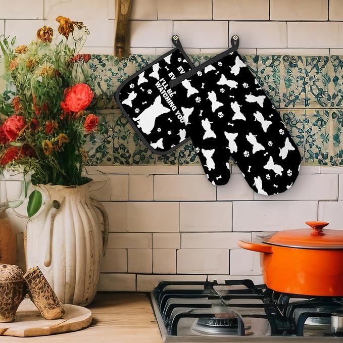 Chihuahua Gifts Dog Oven Mitts and Pot Holders Sets, Chihuahua Decor Dog Kitchen Accessories Sets, Every Meal You Make ChihuahuaDog Heat Resistant Oven Glove Potholders for Kitchen Baking