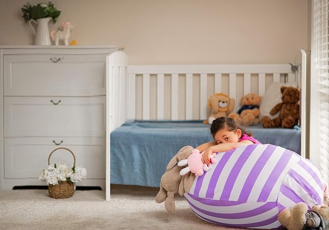 WEKAPO Stuffed Animal Storage Bean Bag Chair Cover for Kids | Stuffable Zipper Beanbag for Organizing Children Plush Toys Large Premium Cotton Canvas (Purple, X-Large)