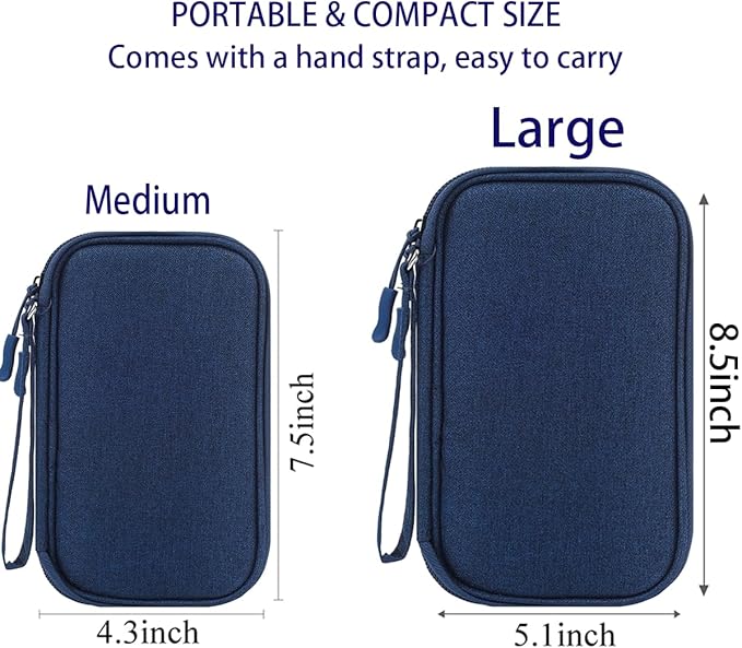 CAAORDKSO Electronic Organizer, Travel Cable Organizer Bag Pouch Electronic Accessories Carry Case Waterproof Electronic Bag for Cable, Cord, Charger, Phone, Power Bank, Earphone (Navy Blue, Medium)