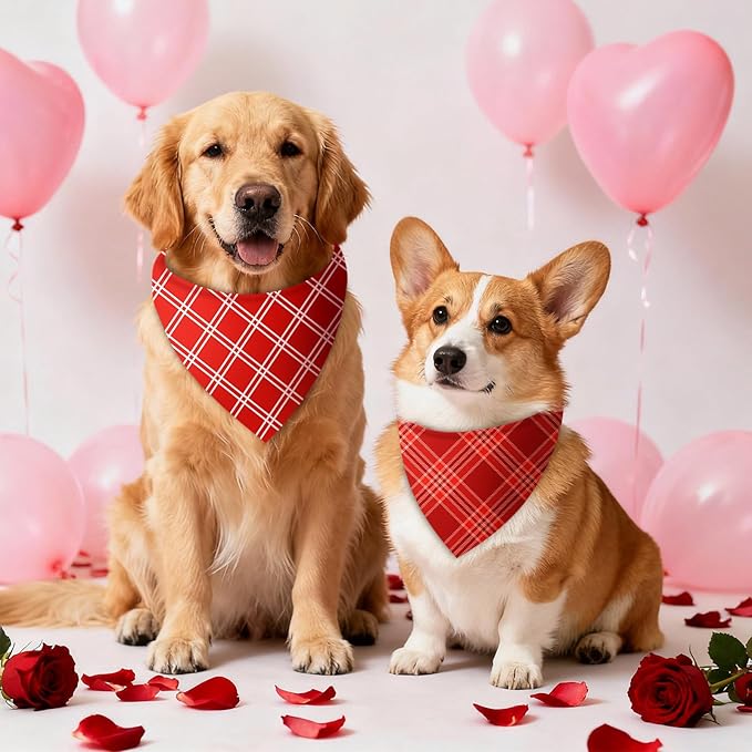 Abbylike 50 Pcs Valentines Day Plaid Dog Bandanas Bulkpink Red Bandanas for Dogs Triangle Kerchief Bibs Scarf for Pet Romantic Costume Photo Props Accessories Pet Shops Groomers (25.6 x 17.7 x 17.7)