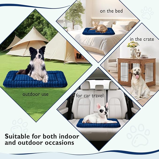 Yaning Dog Bed Mat Crate Pad for Medium Dogs, Washable Soft Pet Sleeping Mat Kennel Pad with 3D Bubble Pattern, Navy Blue, 30"x 19"