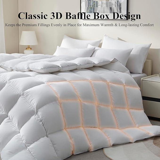 Ubauba Goose Feather Down Fiber Comforter California King Size - All Season White Fluffy Duvet Insert - Luxurious Hotel Bedding Comforter - Soft 100% Cotton Cover, Medium Warmth (104x96 Inch)