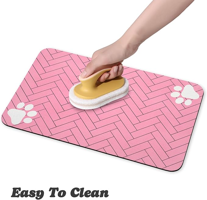 Dog Food Mats,Cat Absorbent Water Bowl Feeding Mats Pet Placemats for Food and Water Pink Wood 16 * 24 inch