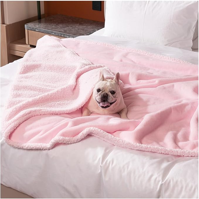 Maidewow Waterproof Pink Dog Blanket Reversible Sherpa Fluffy Calming Pet Blankets Bed Cover for Puppy Leakproof Sofa Couch Throw Covers Cat-L-57x65in
