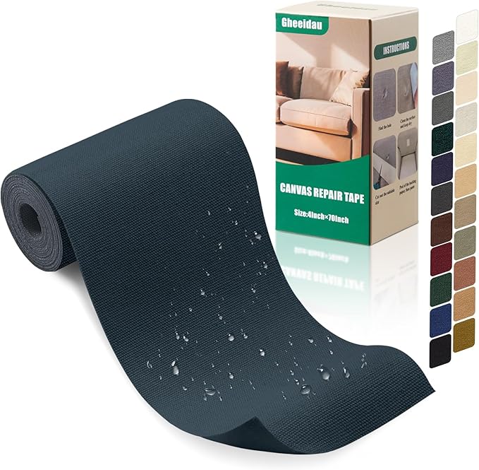Gheeidau Canvas Repair Tape 4×70 Inch Waterproof Self-Adhesive Fabric Repair Patch for Repairing Boat Covers,Tents,Patio Umbrellas,Car Seats,Luggage,Sofas.(Grayish Blue)