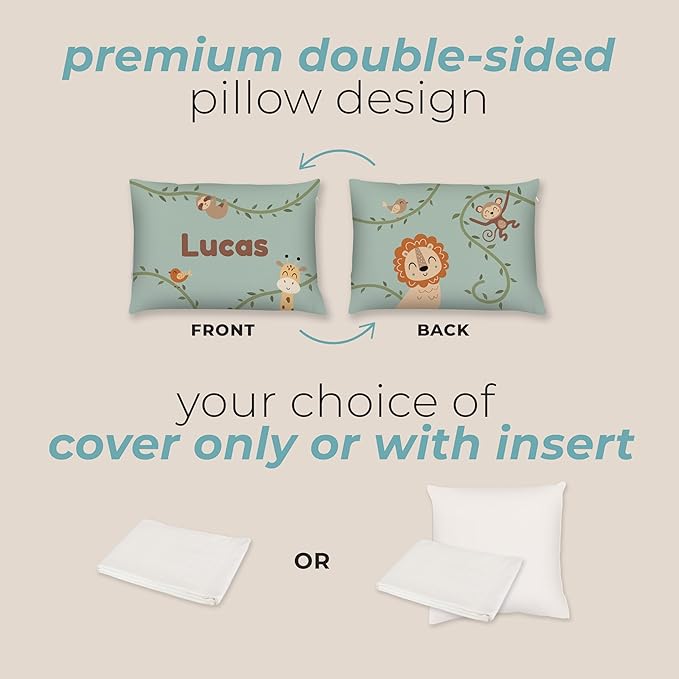 Prints Next Day – Kids Custom Safari Throw Pillow - 14" x 20" - Double-Sided Printing - Includes Insert - Kids Personalized Bedroom Accent Pillow with Name - Nursery Decor - Printed in USA