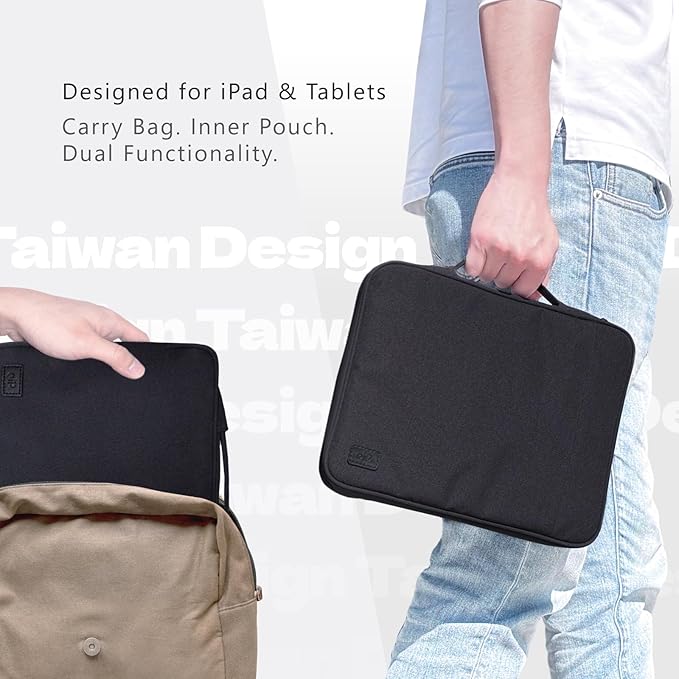 eiP 8-11 inch Waterproof Slim Tablet Carring Case with Handle Sleeve Bag for iPad Pro 11 inch/iPad 7/8/9 10.2 inch/iPad Air 5,4 10.9 inch/Pixel Tablet/Samsung Tab, Fit Keyboard and Pen, Black